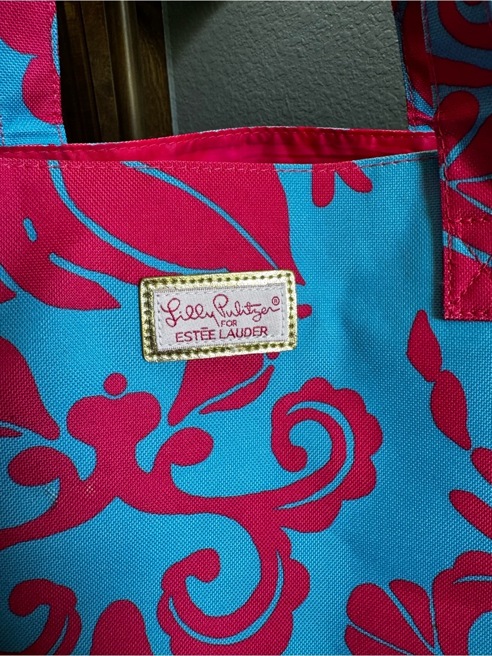 Lilly Pulitzer for Estée Lauder Turquoise & Hot Pink Canvas Tote - Picture 2 of 8
